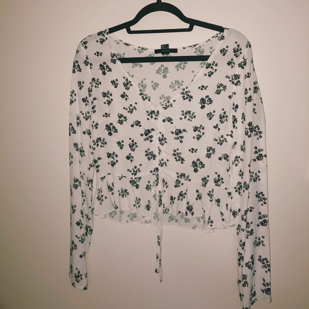 Floral tie front long sleeve (never worn)
